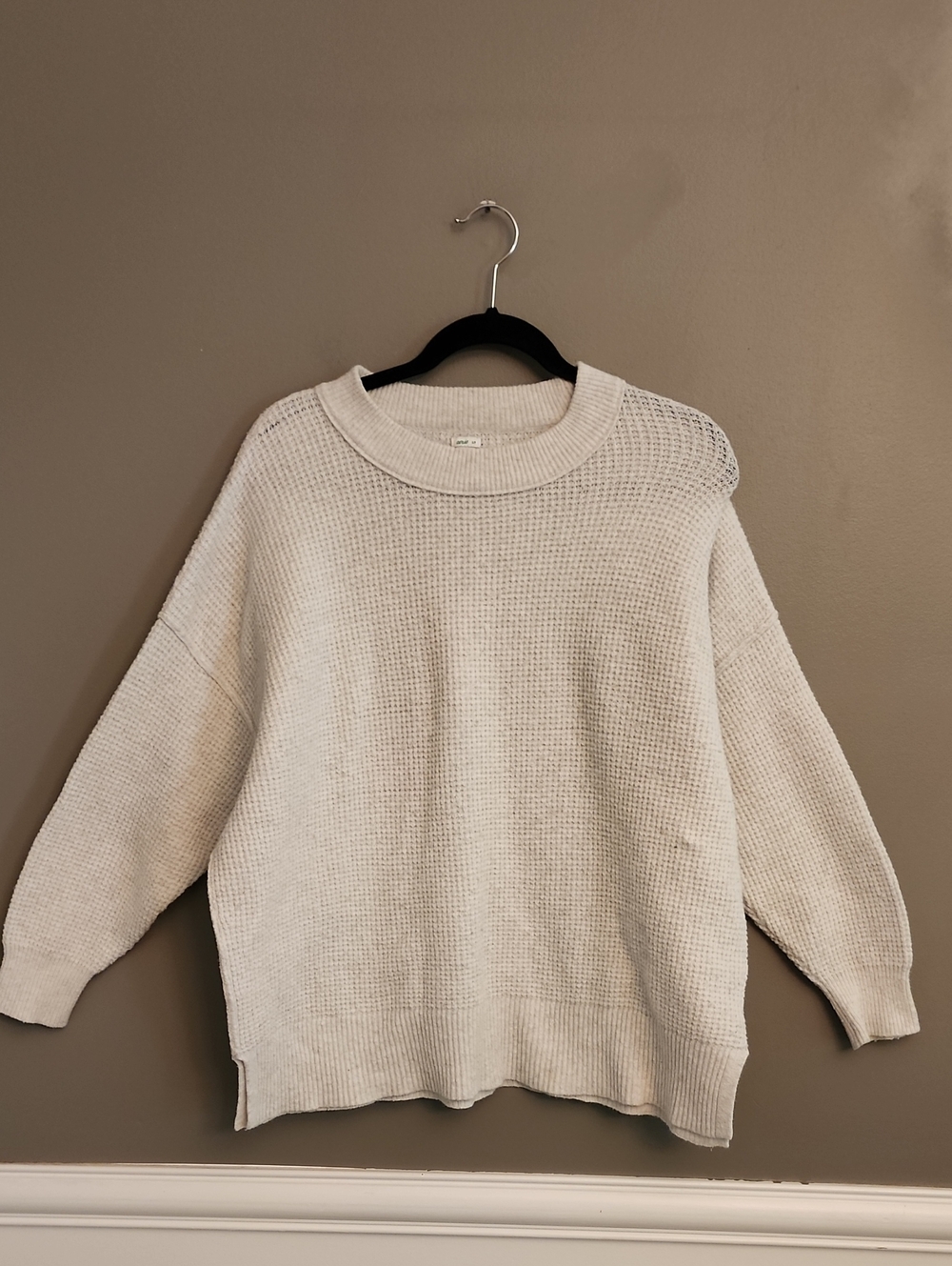 aerie Cream Waffle-Knit Crewneck Sweater